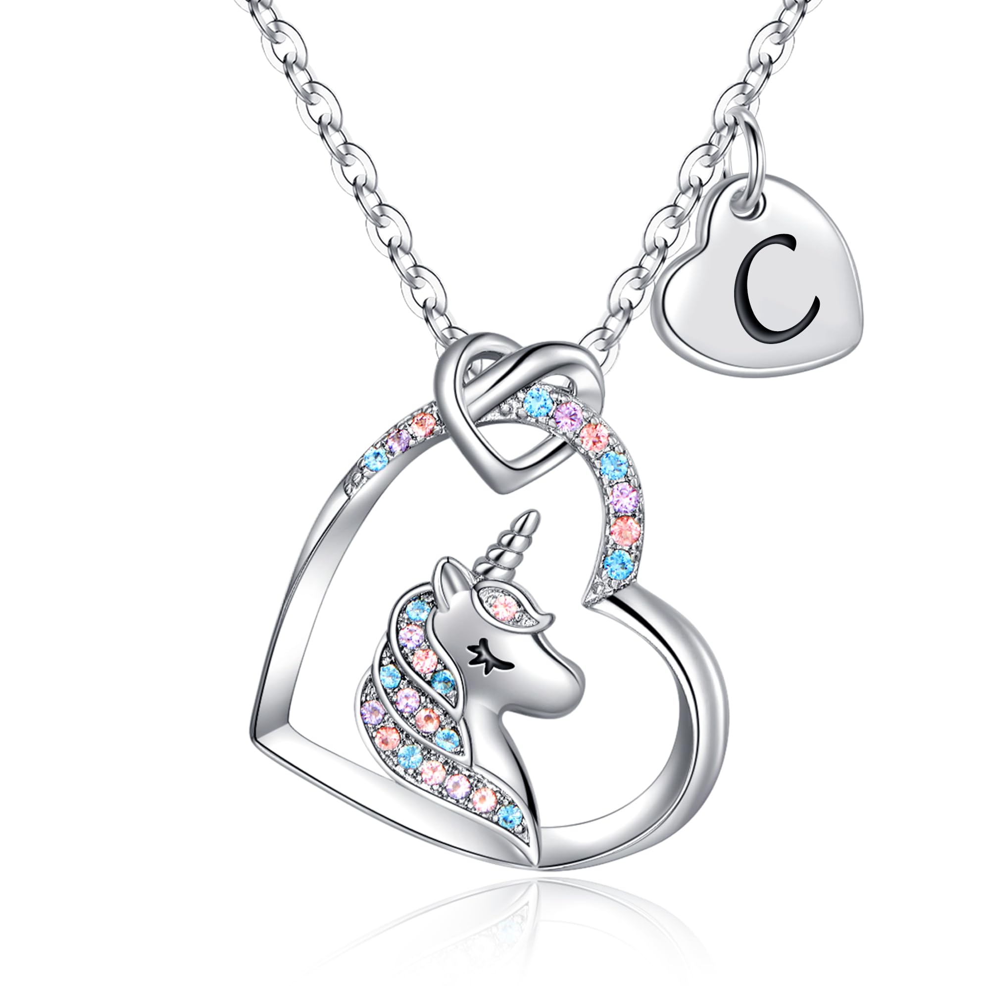 Hidepoo Kindergarten Graduation Gifts - Unicorn Gift for Kids Girls, Colorful CZ Heart Pendant Initial Unicorn Necklaces for Girl Kids Jewelry Birthday Graduation Gifts for Girl Kid