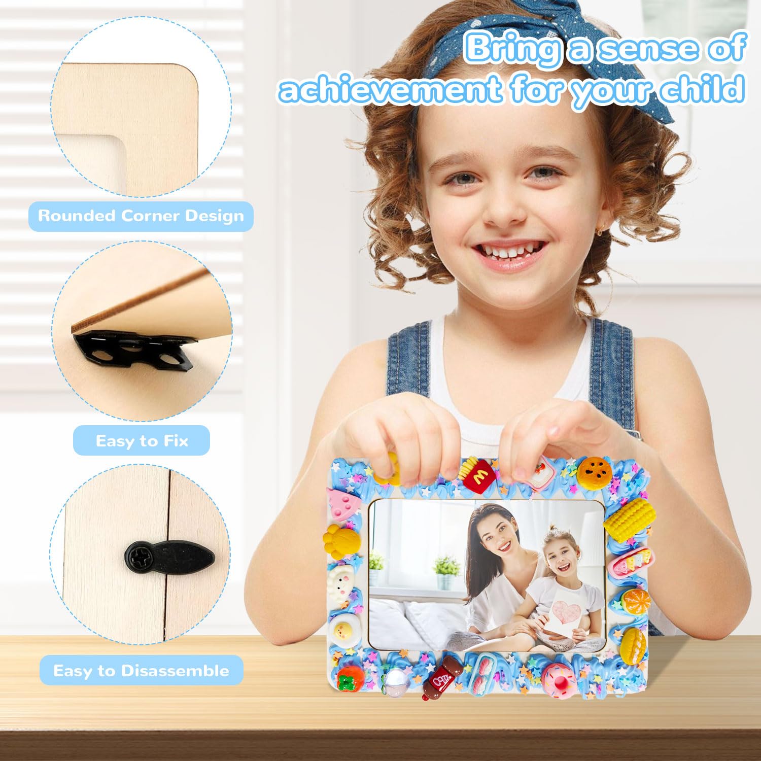 Cornice per foto in vero legno per bambini, formato A4, disegno di bambini, formato A4, cornice portafoto pieghevole, colore nero