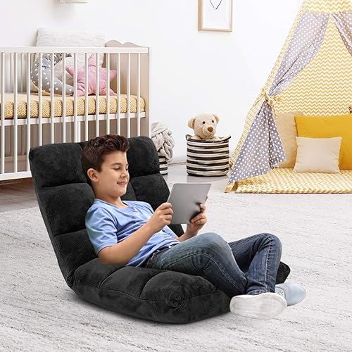 Miniatura 9 de GOFLAME Sofá de suelo plegable de 14 posiciones, sofá ajustable para juegos, silla acolchada, cama plegable para dormir para sala de estar,