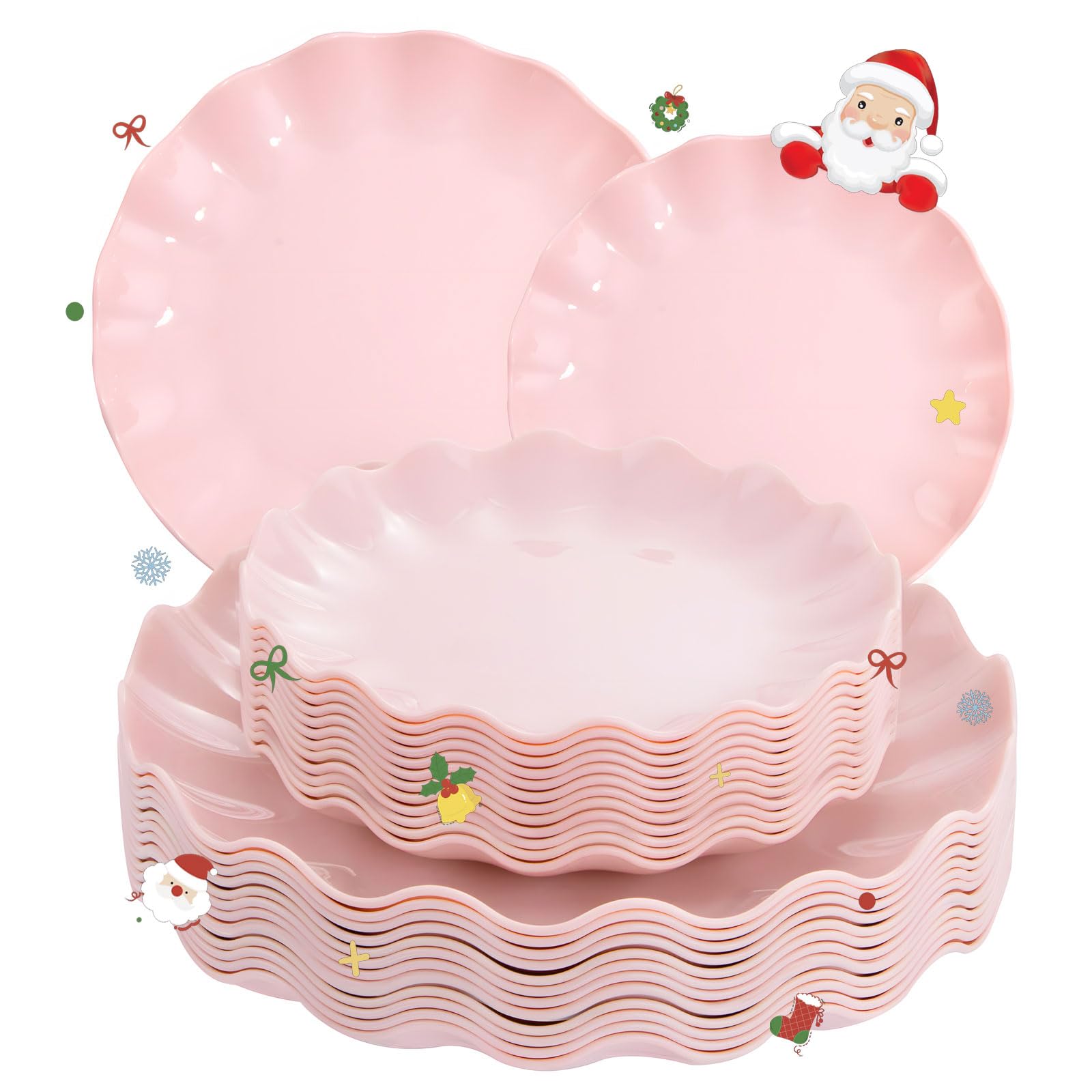 LIYH 24 Pcs Pink Plates Reusable, Pink Plastic Scalloped Plate Durable and Dishwasher Safe,Baby Shower Plate, Light Weight Daisy Plastic Wavy Plates for Wedding Party Birthday