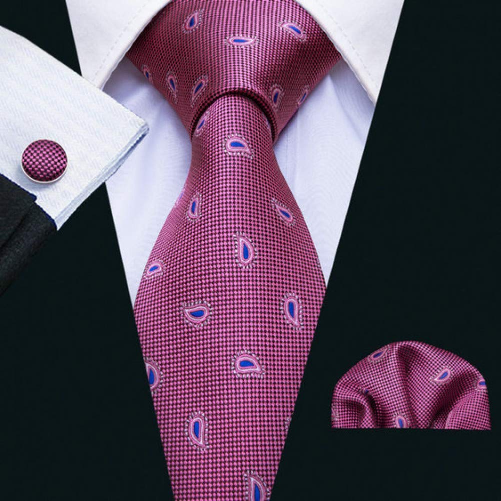 Cravates hommes en soie à motif Paisley marine tissé avec boutons de manchette chics
