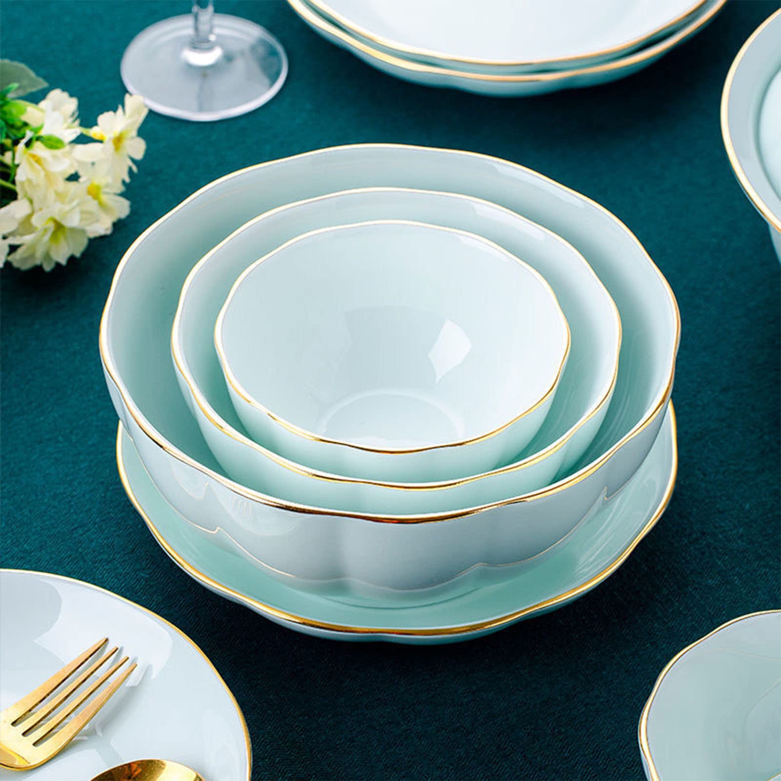 Set di stoviglie in porcellana, set di piatti e ciotole in ceramica da 32 pezzi, set di piatti in porcellana cinese Jingdezhen