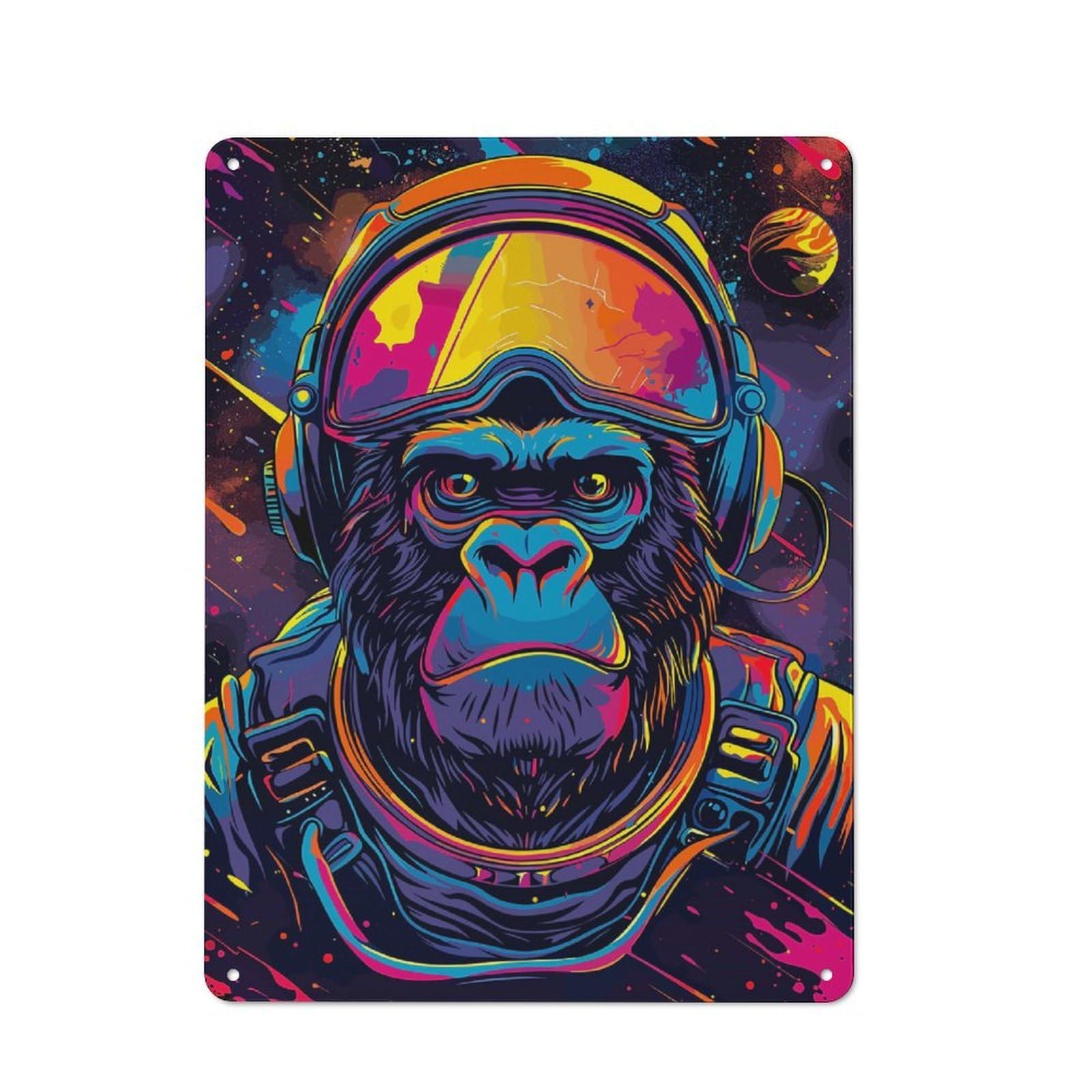 Junmoney Astronaut Space Gorilla Classic Metal Wall Plaque 40X30cm Featuring Creative Space Decor For Workspace, Cafe, Shop Or Desk Area