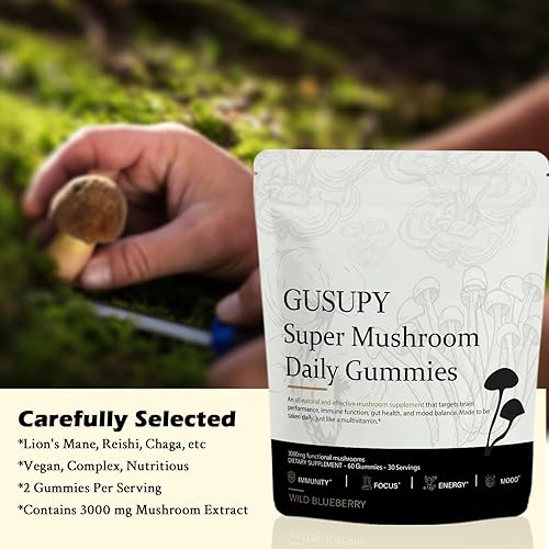 Miniatura 5 de Suplemento de gomitas de hongos de melena de leones, 12 mezclas orgánicas de hongos con Cordyceps, Reishi, Chaga, suplemento cerebral a base de