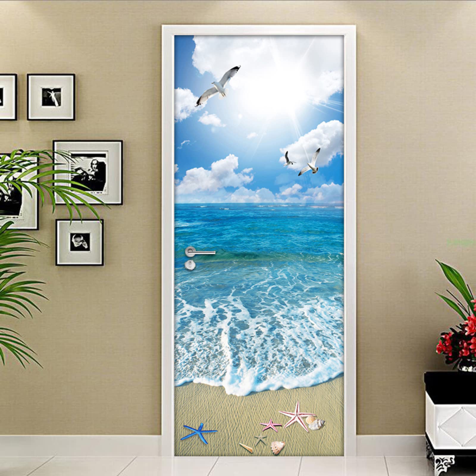 Adesivo Murale 3D Per Porte - Decorazione PVC Con Spiaggia, 77x199 Cm, Autoadesivo - Foto 4