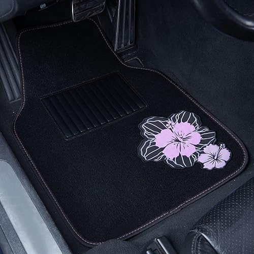 Miniatura 4 de CAR PASS Lindas alfombrillas para automóvil con flores de hibisco, 4 piezas, impermeables, antideslizantes, para mujeres y niñas, aptos para