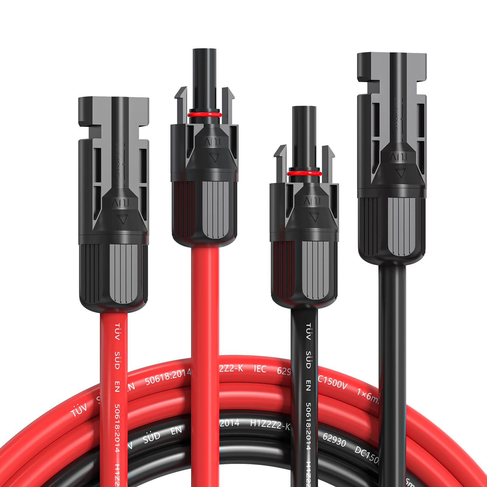 Temank 30 Feet 10AWG Solar Extension Cable 10 Gauge (6mm²) Solar Panle Wire with Weatherproof Female and Male Solar Connector Adapter Kit (30FT Red + 30FT Black)