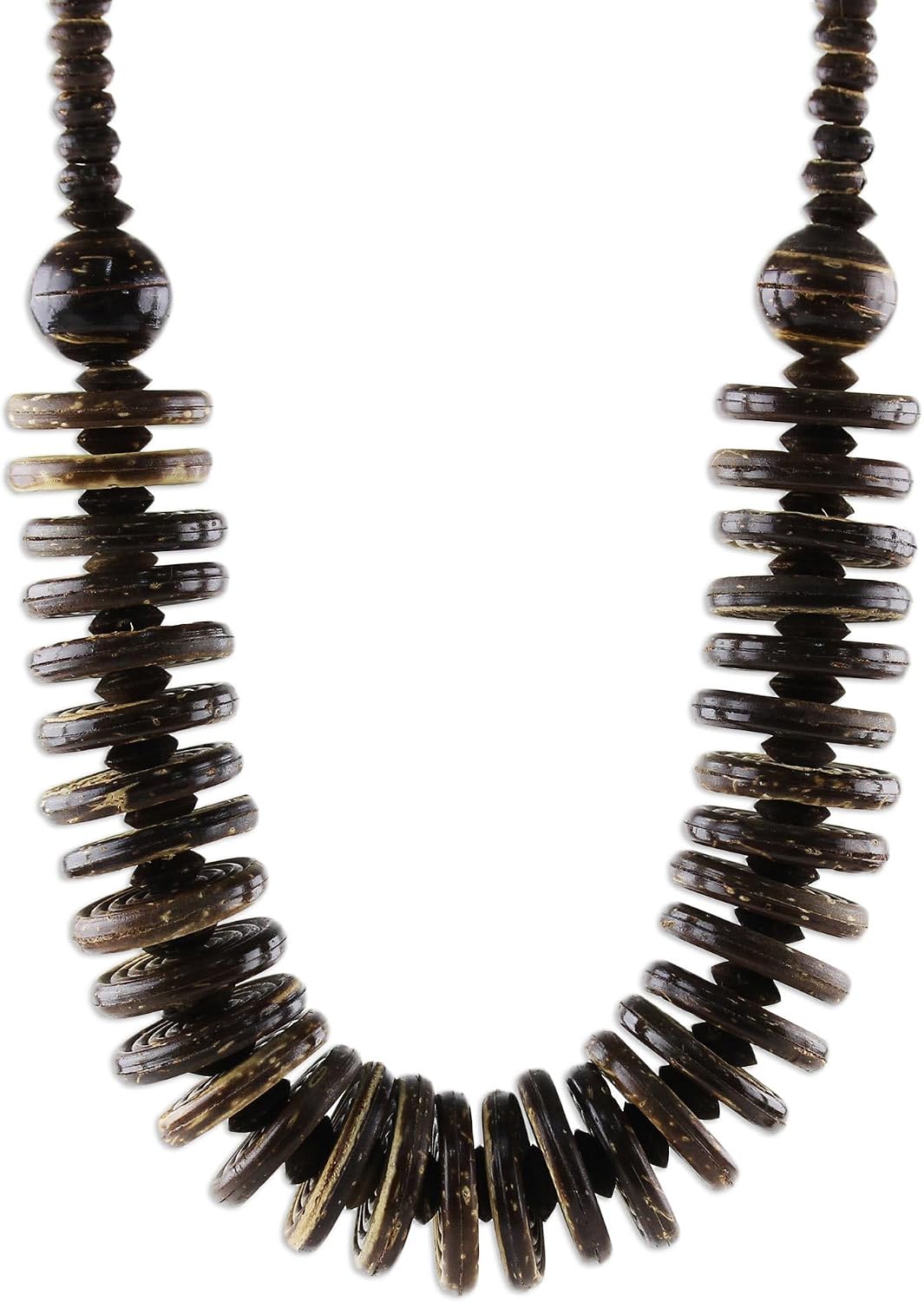 NOVICA Artisan Handcrafted Coconut Shell Beaded Necklace Upcyclednatural Materialssustainable Thailand Eco Friendly [17.75 in L x 0.7 in W] ' Natural Coco'
