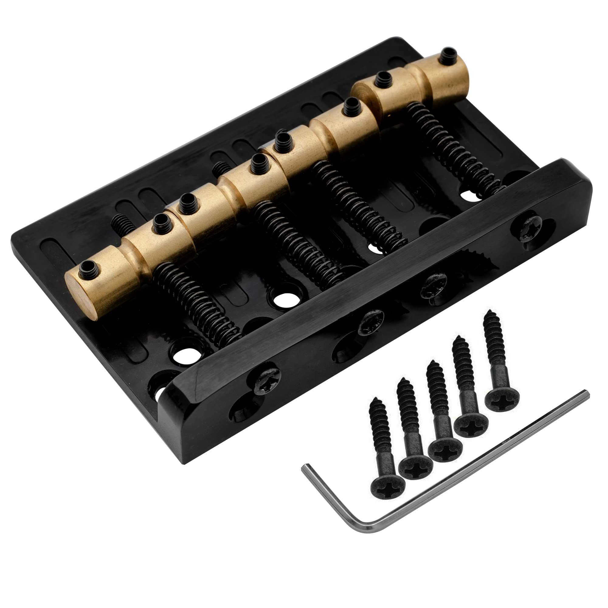 Musiclily Pro 19mm 4-strunowy Mostek Basu Hardtail Mosiężne Siodełka i Stalowa Płytka, Czarny