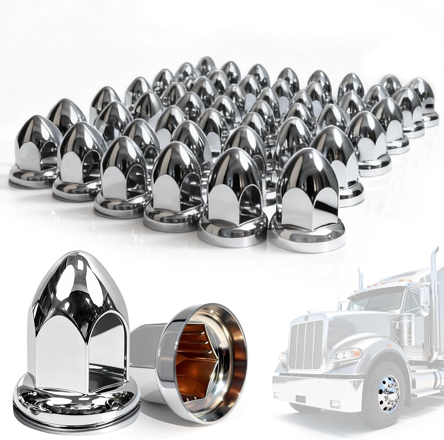 60 Pcs 33mm Lug Nut Covers for Semi Trucks, 2-1/2" ABS Chrome Anti-Rust Lugnut Covers, Push-On Design for International Semi Truck Accessories