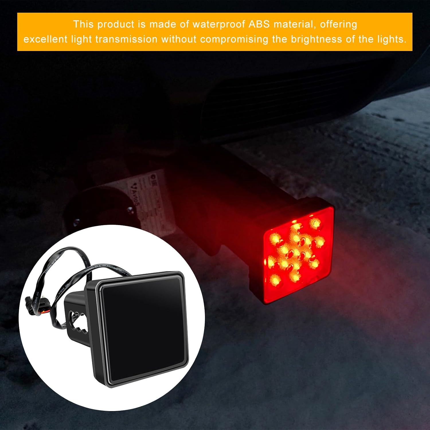 15 LED Brake Light Trailer Hitch Cover, 12V Super Bright Smoked Brake Tail Lamp Fit 2" Receiver, Waterproof Lens Square Towing Hitch Light Exterior Accessories for RV Truck SUV