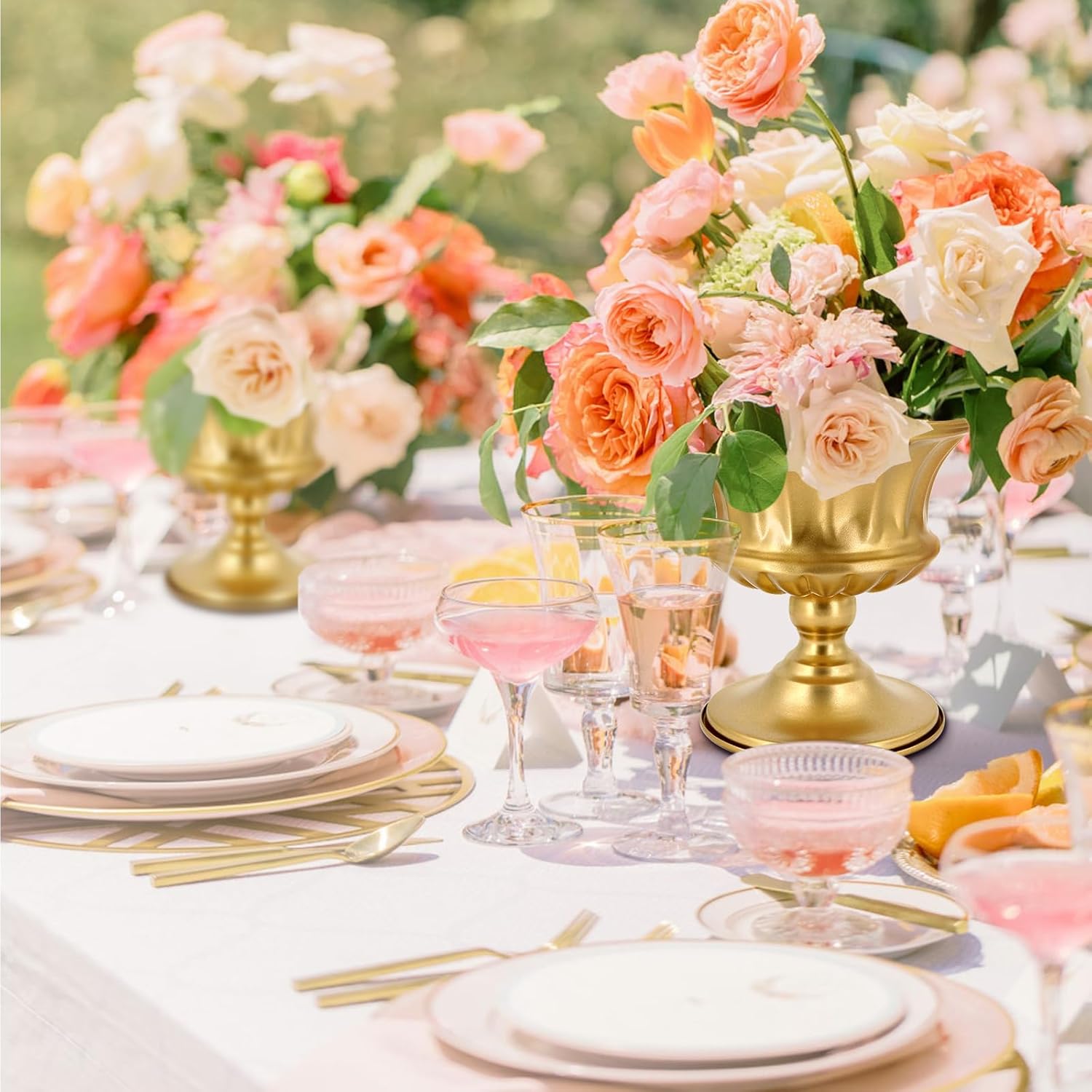 Gold Vase for Centerpieces Compote Bowl: Wedding Pedestal Vases 5.9 Inch Metal Flower Urn for Table Party Home Decor Set of 10