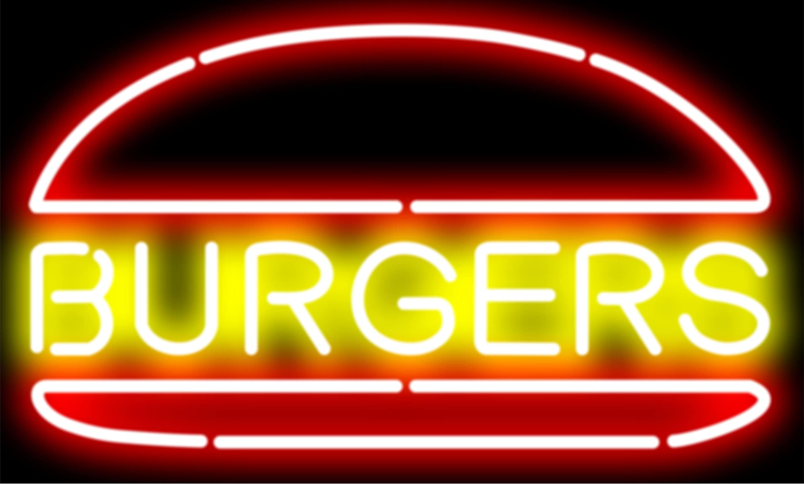 Super bright store retail restaurant business office LED neon sign 20" x 12" x 2" - burgers