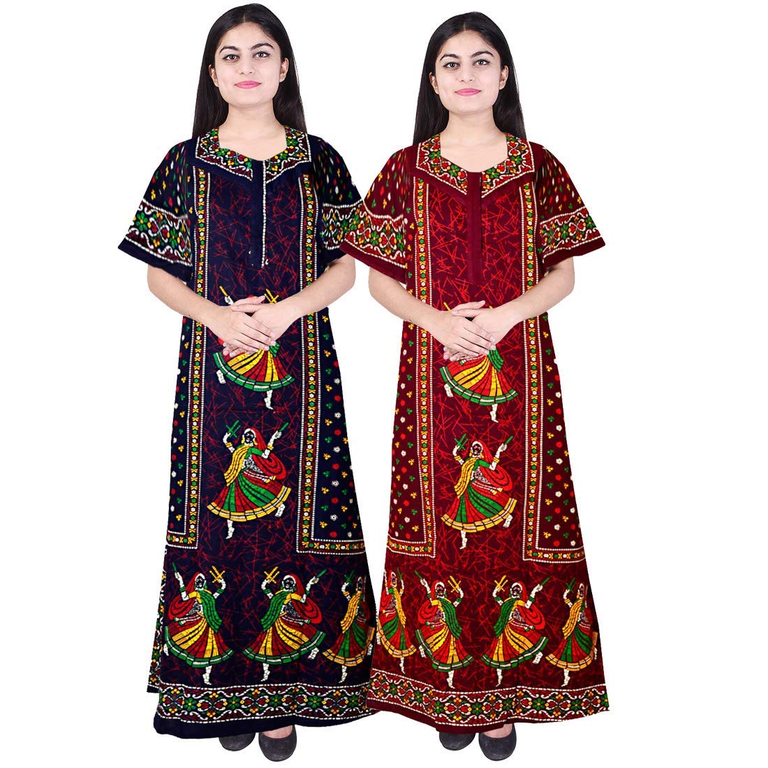 kbnbj Women’s Cotton Printed Maxi Nighty (Pack of 2) – Ankle-Length Night Dress Gown, Soft & Comfortable Sleepwear, Free Size-picture-51
