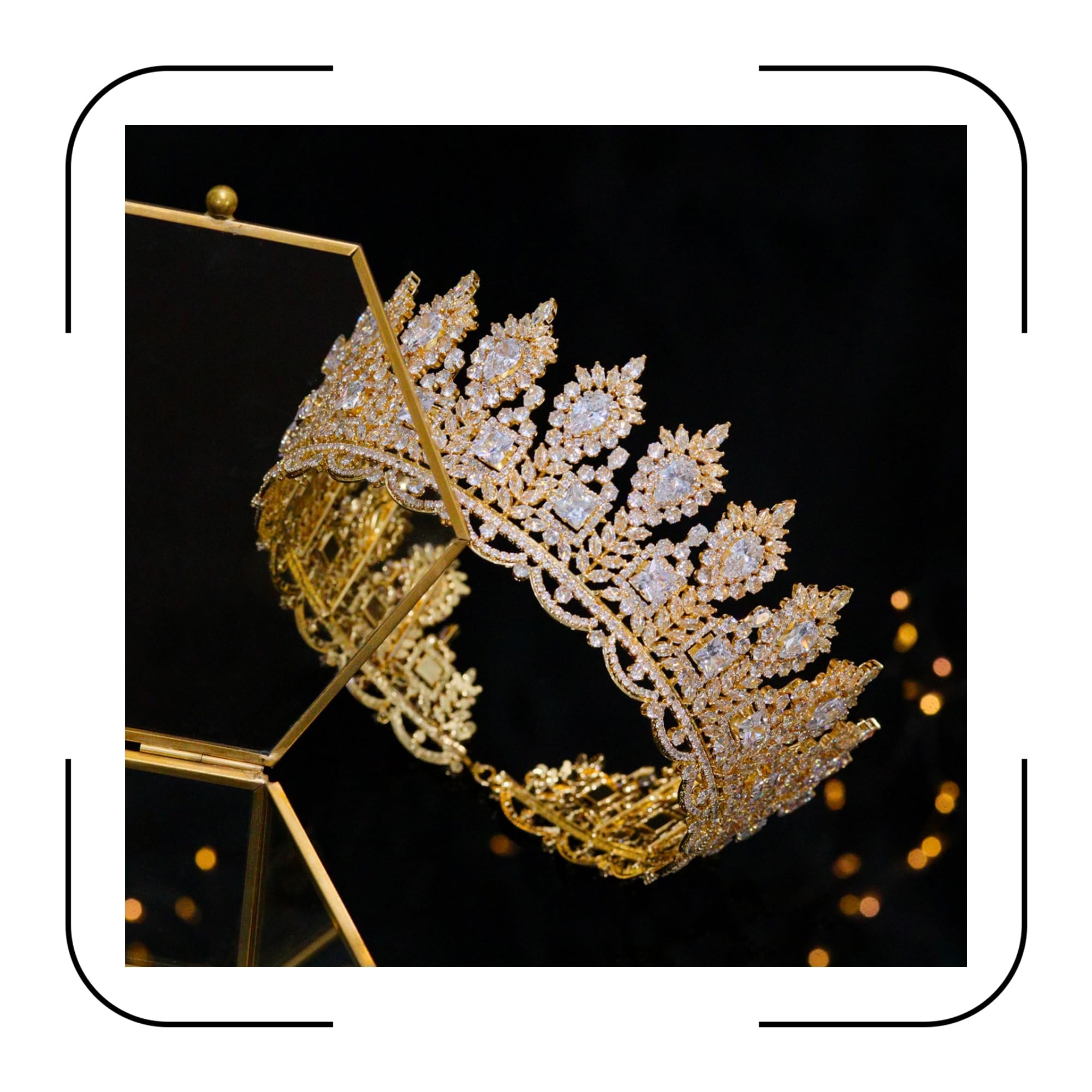 Aoligrace Luxury Cubic Zirconia Wedding Round Tiaras CZ Queen Princess Large Crowns Pageant Hair Jewelry Gifts for Women Wife