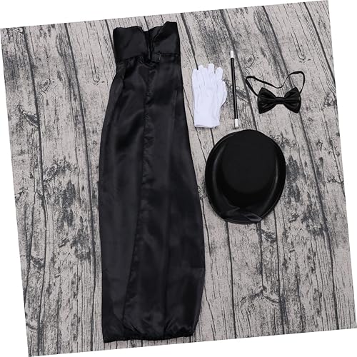 Miniatura 9 de ABOOFAN Disfraz de mago para niños, 6 piezas con capa, sombrero, guantes, varita de corbata para fiesta de Halloween, juego de rol, disfraz de