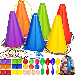 Giochi Da Esterno per Bambini, 46 Pezzi Set Di Lancio, Attività Giardino per Piccoli e Adulti, Palla & Anello & Bean Bag Toss, Divertimento All’aperto per Famiglie