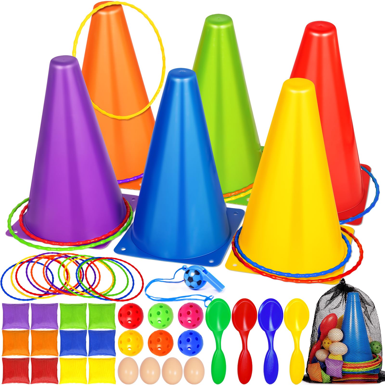 NEMMXUB Jeux Extérieur Enfant 46 Pièces - Set Lancer Anneaux Sacs Haricots Fête Anniversaire