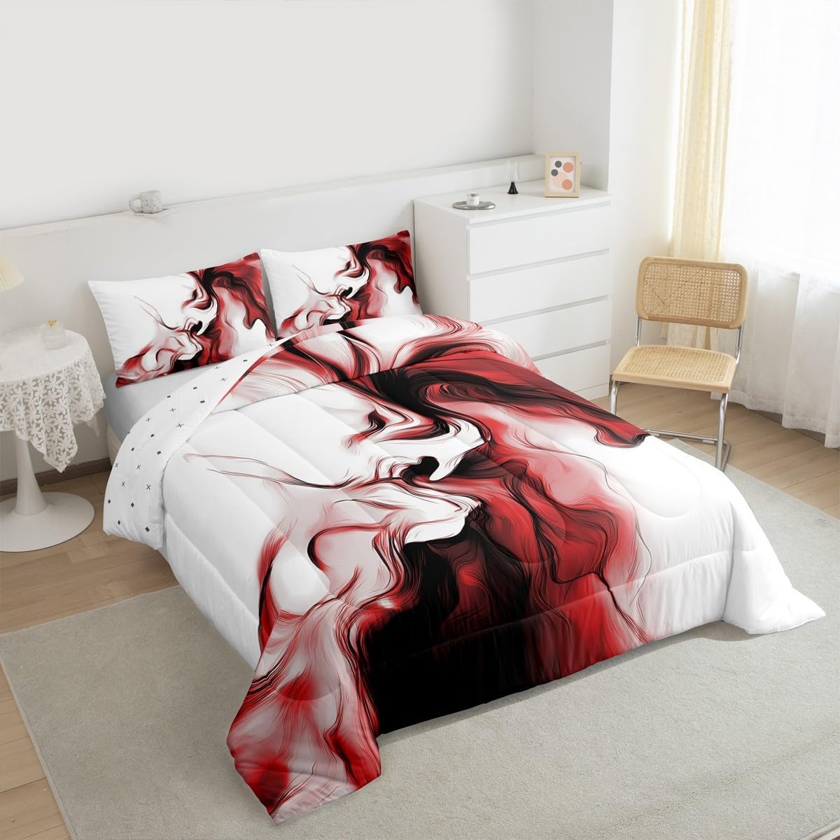 Feelyou Modern Abstract Comforter Set Red Black Bedding Set King Size image 3