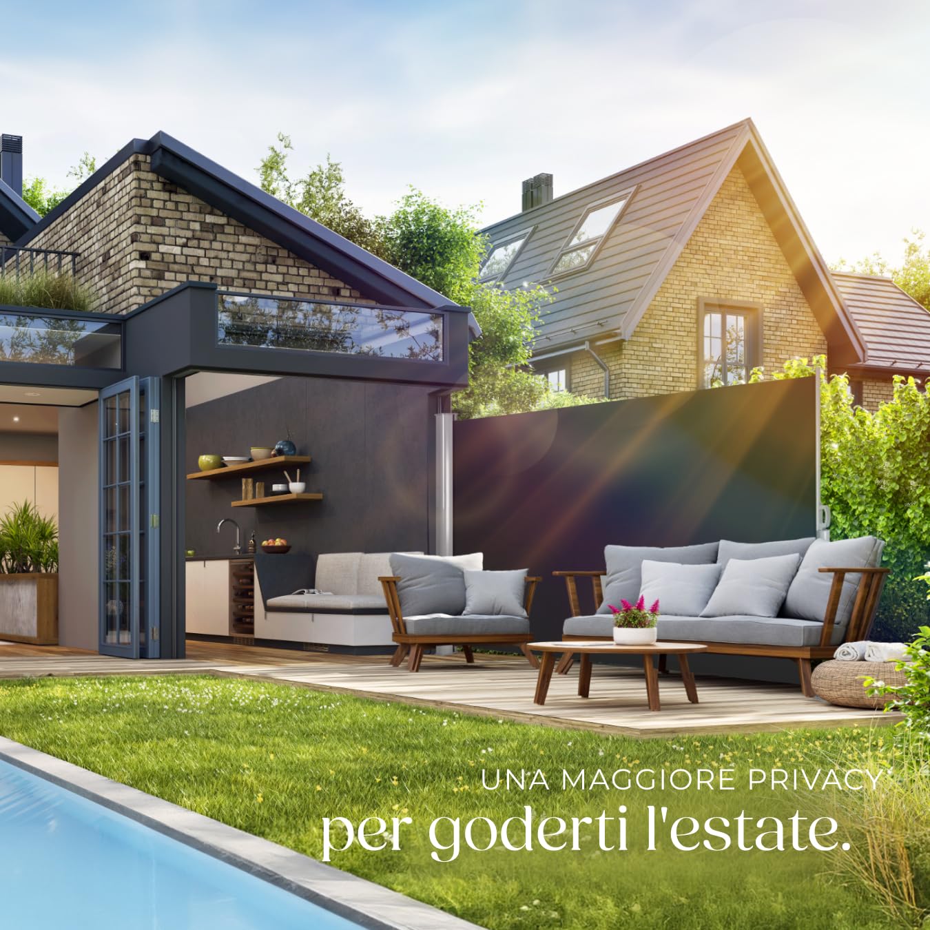 Tenda Frangivento a Scorrimento Paravento Estraibile Esterno 200x300 cm Nero