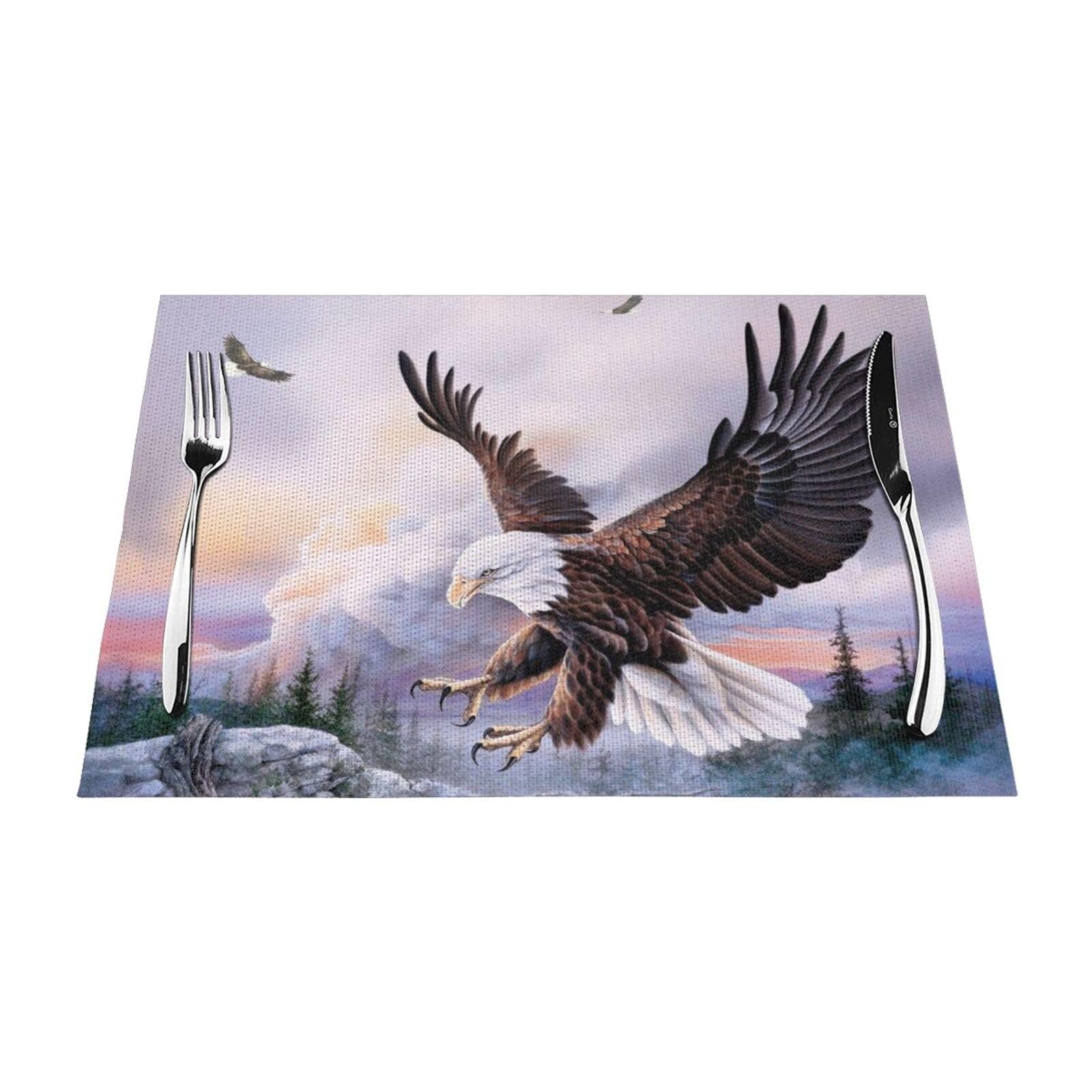 PVC Placemat Set of 1 PCS, 45x30 CM, bald eagle Printed Non-Slip Heat Resistant Place Mats for Kitchen Dining Table Indoor Outdoor