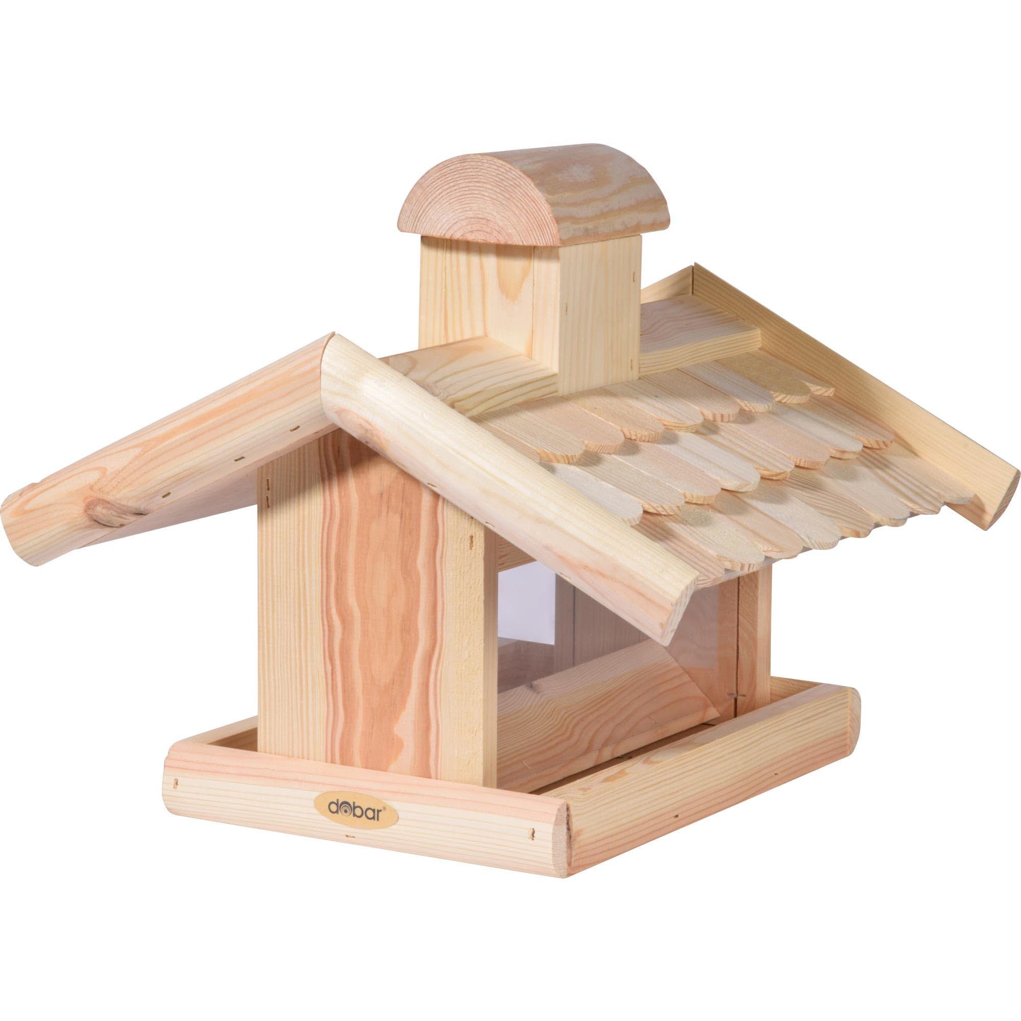 dobar® 21277e Großes Vogelfutterhaus mit Futtersilo - Vogelhaus aus Massivholz - Vogelvilla mit Holzschindeldach - Vogelfutterstation für Ständermontage - 38 x 38 x 30 cm - Natur