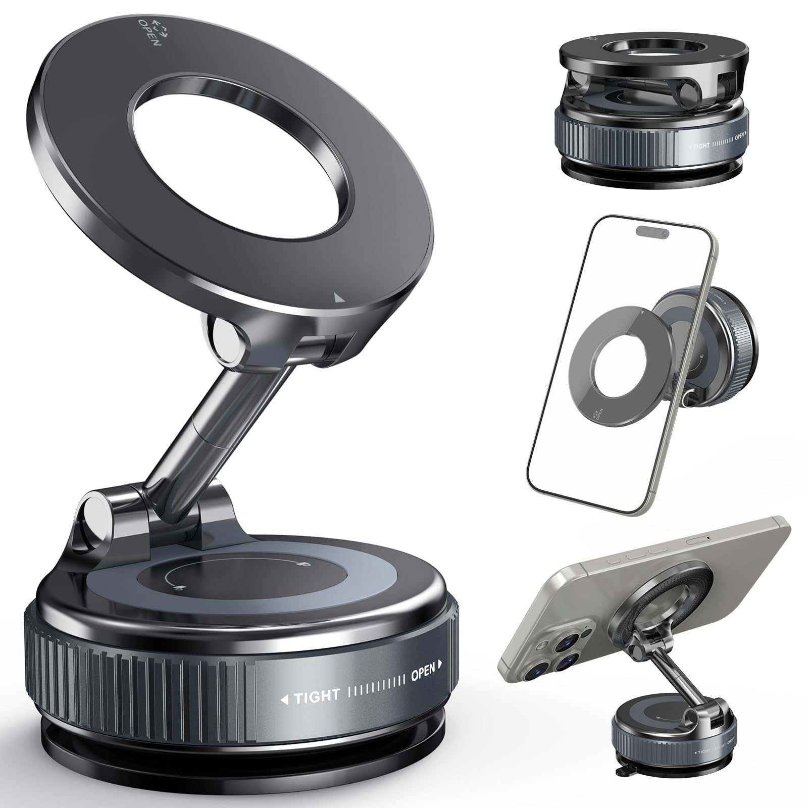 HOMEASY Soporte Movil Coche Magnetico con Ventosa Ultra Fuerte Diseño Compacto y Ajustable 180 Grados Vertical 360 Grados Horizontal Compatible con iPhone 16 15 14 13 12 MagSafe y Otros Dispositivos