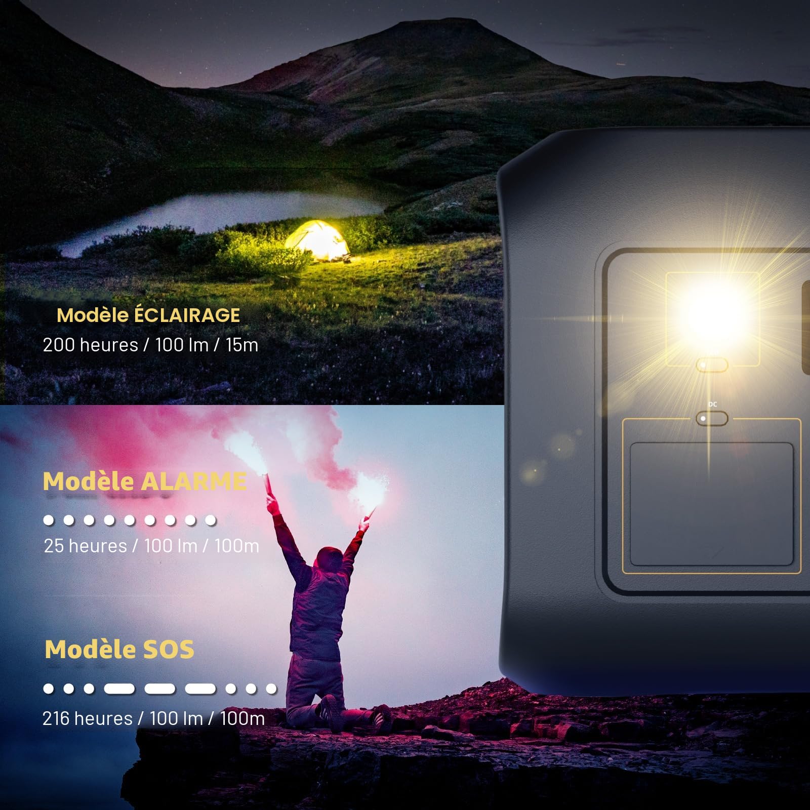 Power Station portable 300W (max. 500W), 288Wh, mémoire 230V AC USB-PD60W, lampe de poche LED, Lifepo4, générateur solaire extérieur, camping, alimentation d'urgence