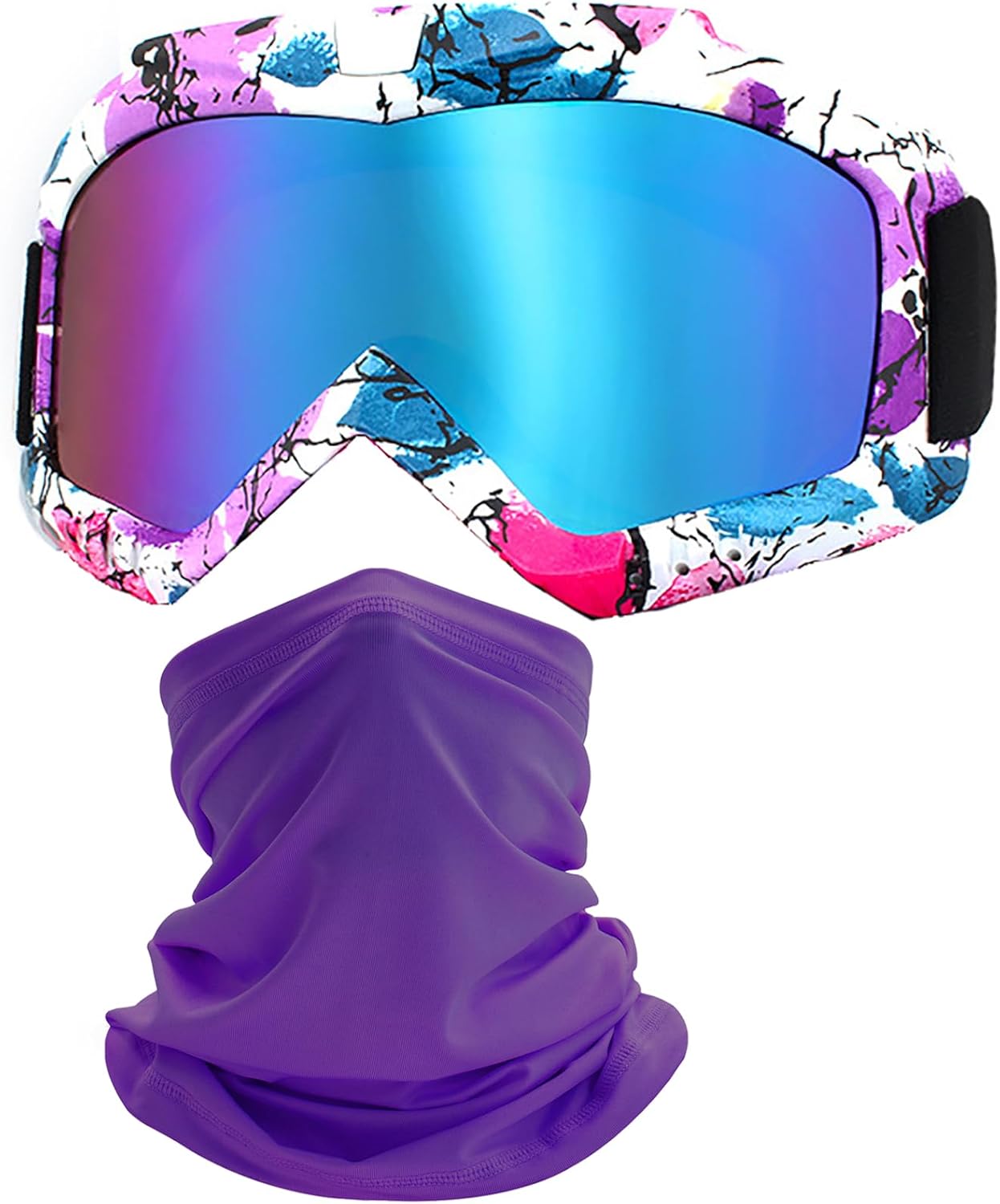Motorcycle Skiing Goggles with Neck Gaiter for Women Girls, OTG Anti UV Fog ATV Dirt Bike Motocross Riding Glasses