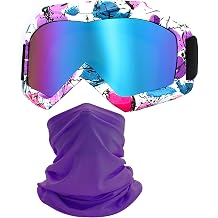 Motorcycle Skiing Goggles with Neck Gaiter for Women Girls, OTG Anti UV Fog ATV Dirt Bike Motocross Riding Glasses