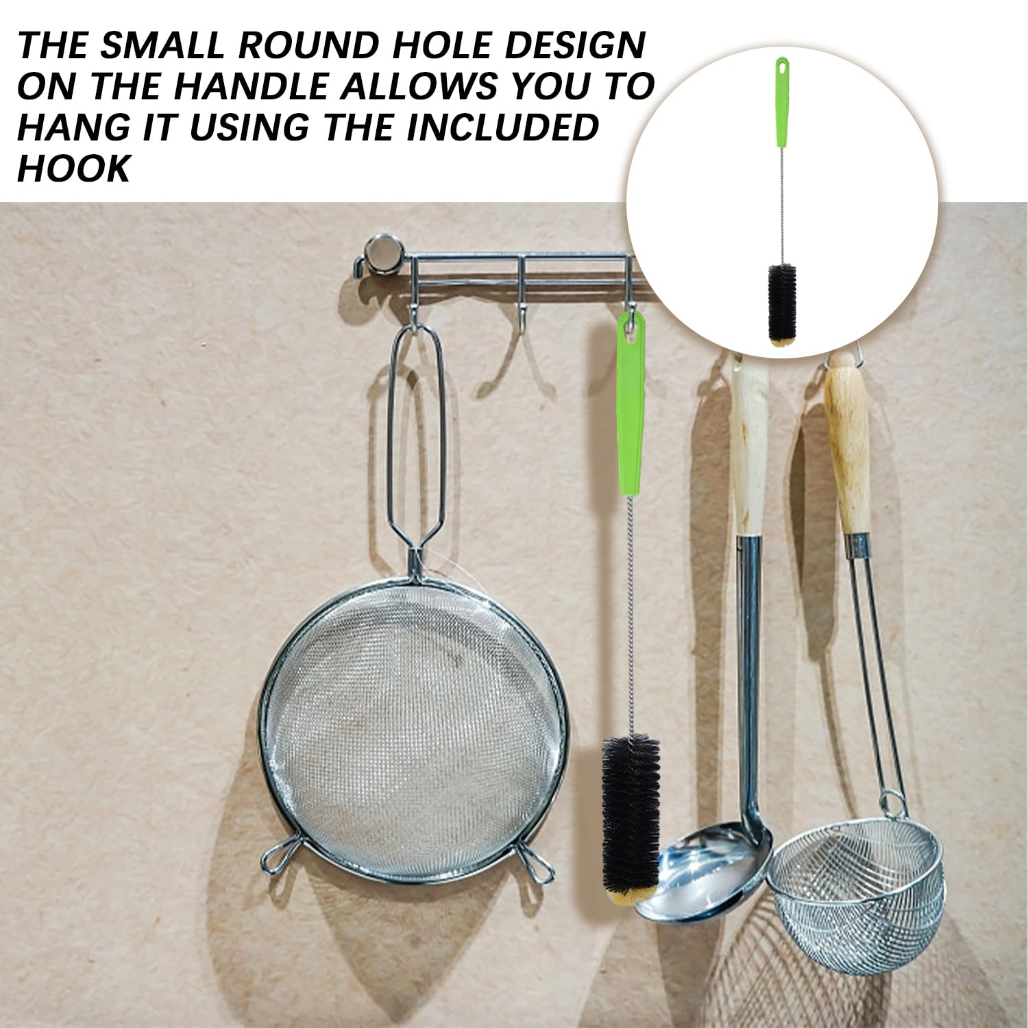 2 Spazzole Per Bottiglie Con Ganci - Setole Di Cinghiale Per Pulizia Profonda, Lavabile In Lavastoviglie - Foto 4