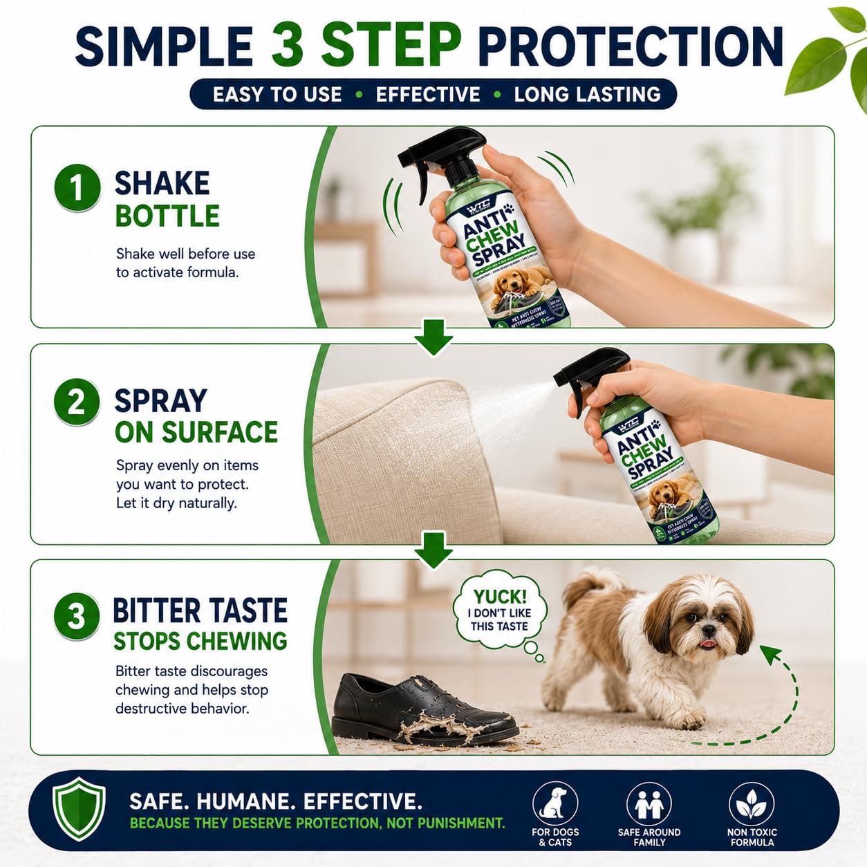 WTC Bitter Apple Spray 500 ml for Dogs to Stop Chewing | Puppy and Dog Chewing Spray Deterrent | Anti Chew Extra Strength Pet Corrector | Safe for Indoors & Outdoors 3