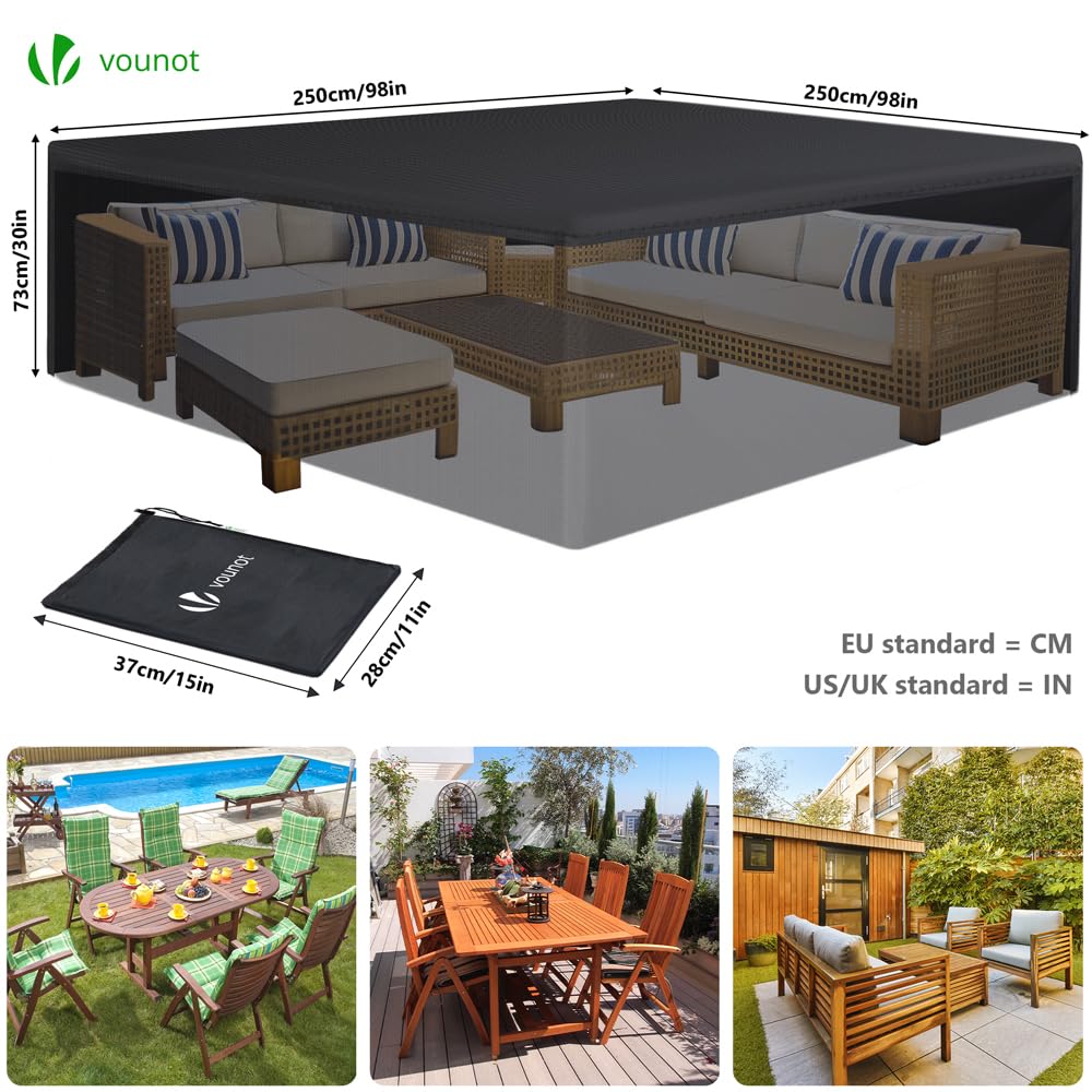 VOUNOT Waterproof Garden Furniture Cover, 250x250x73cm, Heavy Duty Oxford Fabric, Windproof, UV Resistant with Air Vent - Image 2