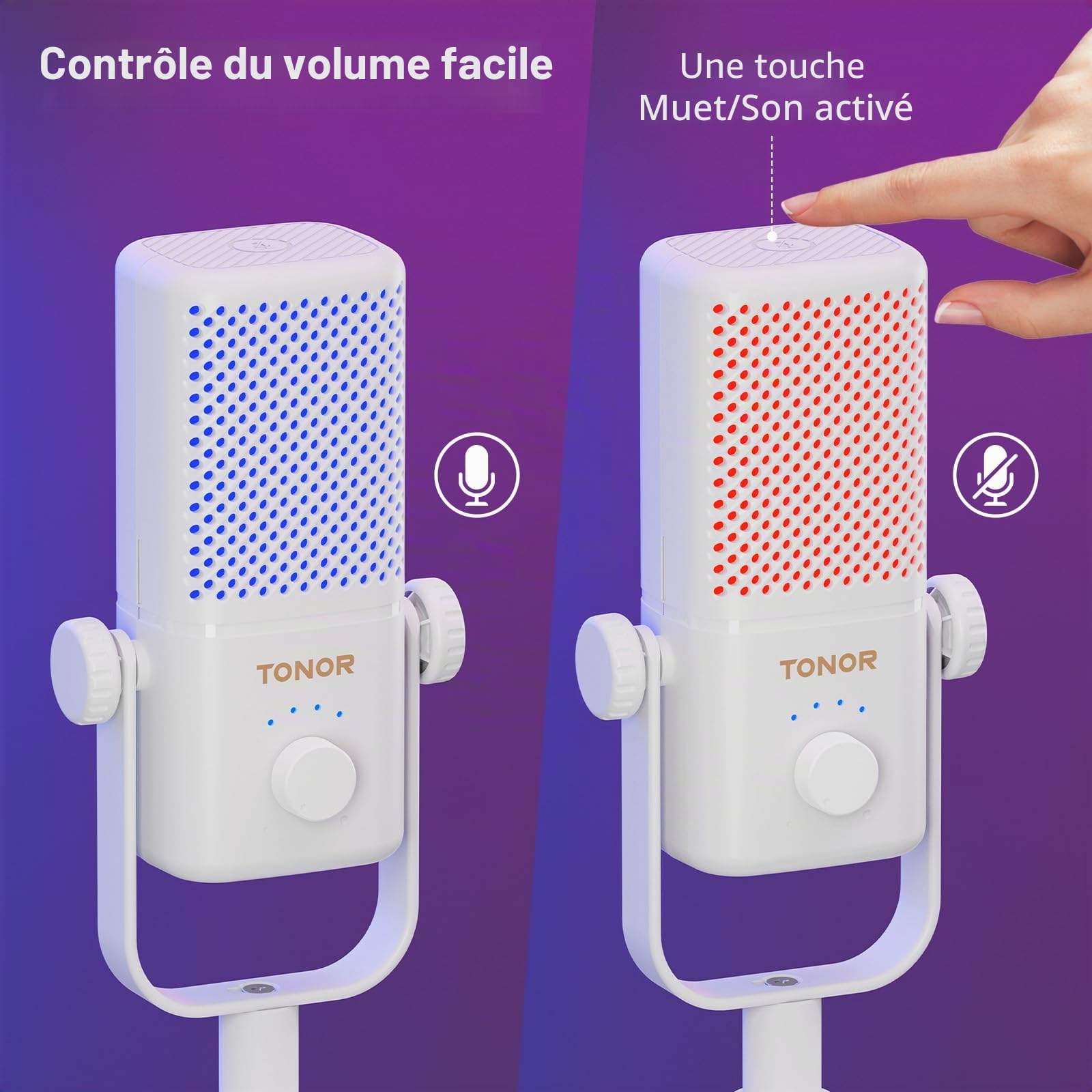 TONOR Micro Gaming Compatible avec Xbox, Microphone de Streaming à Condensateur RGB avec Autonomie de Batterie de 30 Heures, Coupure du Son en Un Clic, Compatible avec Xbox, Blanc, 200cm,TCX3