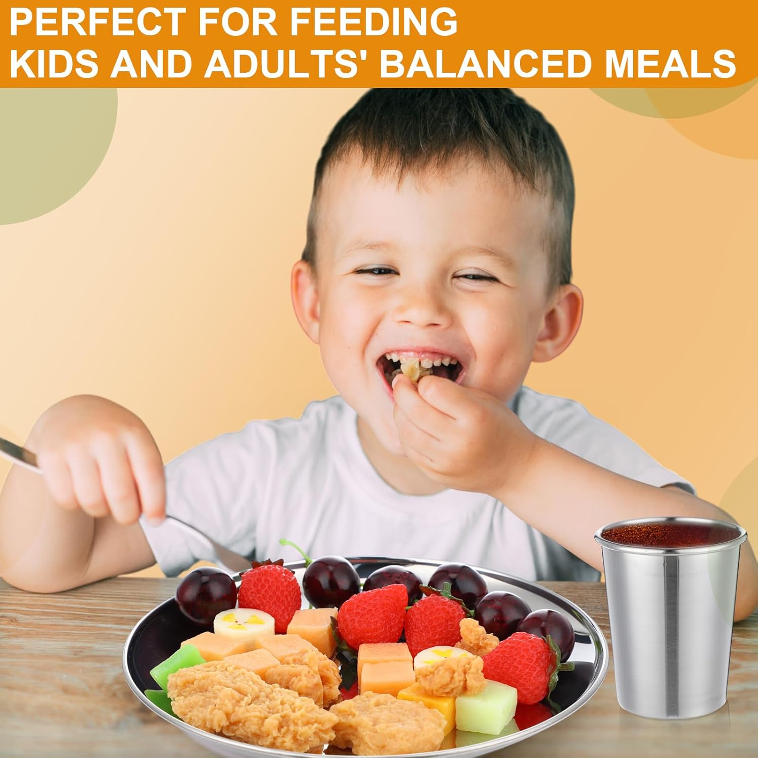 Jinei 50 Pcs Stainless Steel Dishes Set 10 Stainless Steel Plates, 10 Bowls, 10 Cups, 10 Spoons, 10 Forks, Dishwasher Safe, Durable Dinnerware Set for Home Travel Camping (Casual)