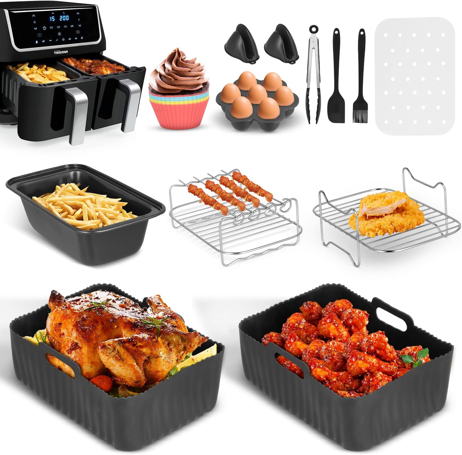 Vusddy Lot de 13 accessoires de friteuse à air chaud Dual Zone pour