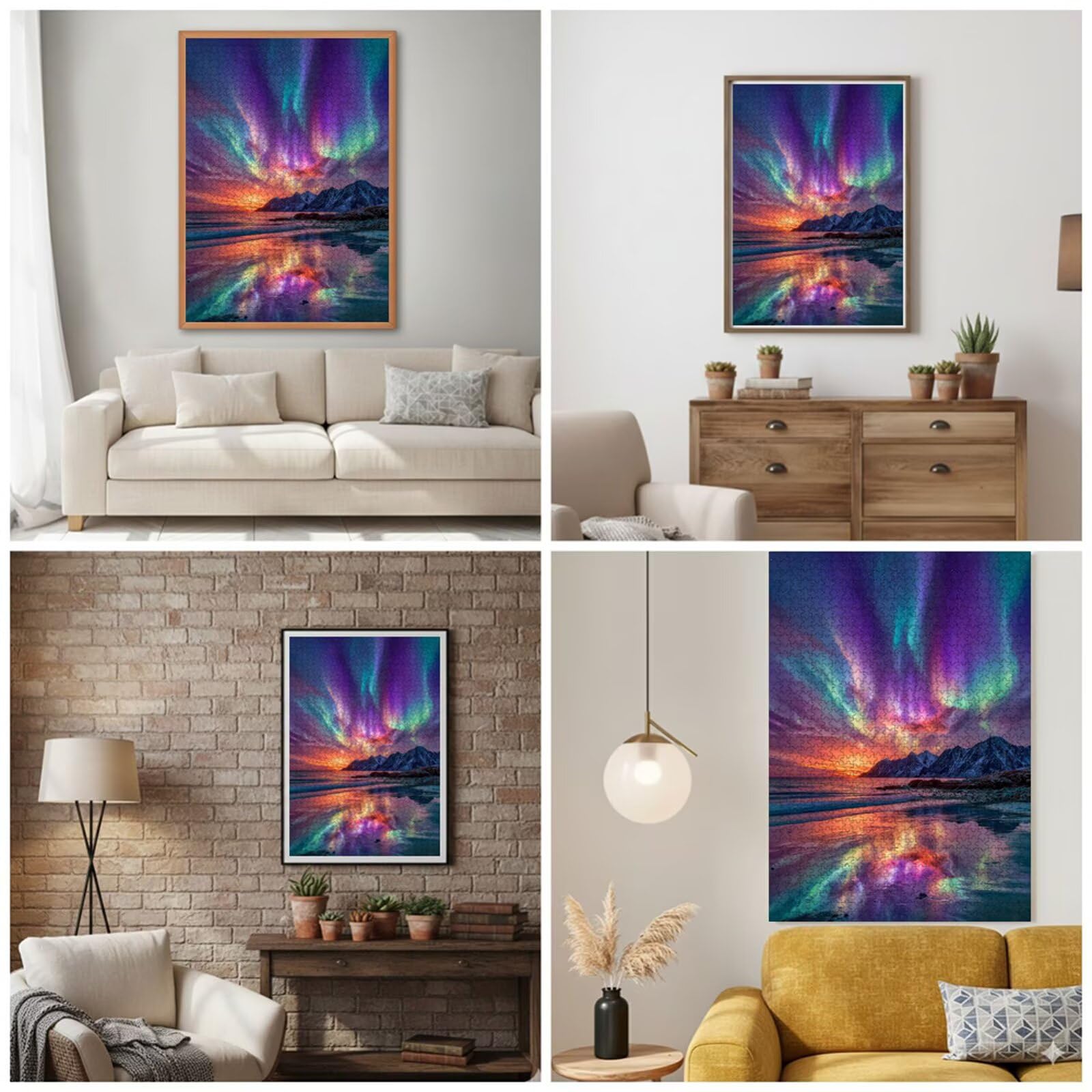 1500 elementów, puzzle dla dorosłych, góry i zorza polarna, solidne drewniane puzzle o idealnym dopasowaniu, 87 x 57 cm, w zestawie plakat, prezent i uwaga, dekoracja ścienna, nie dla dzieci poniżej