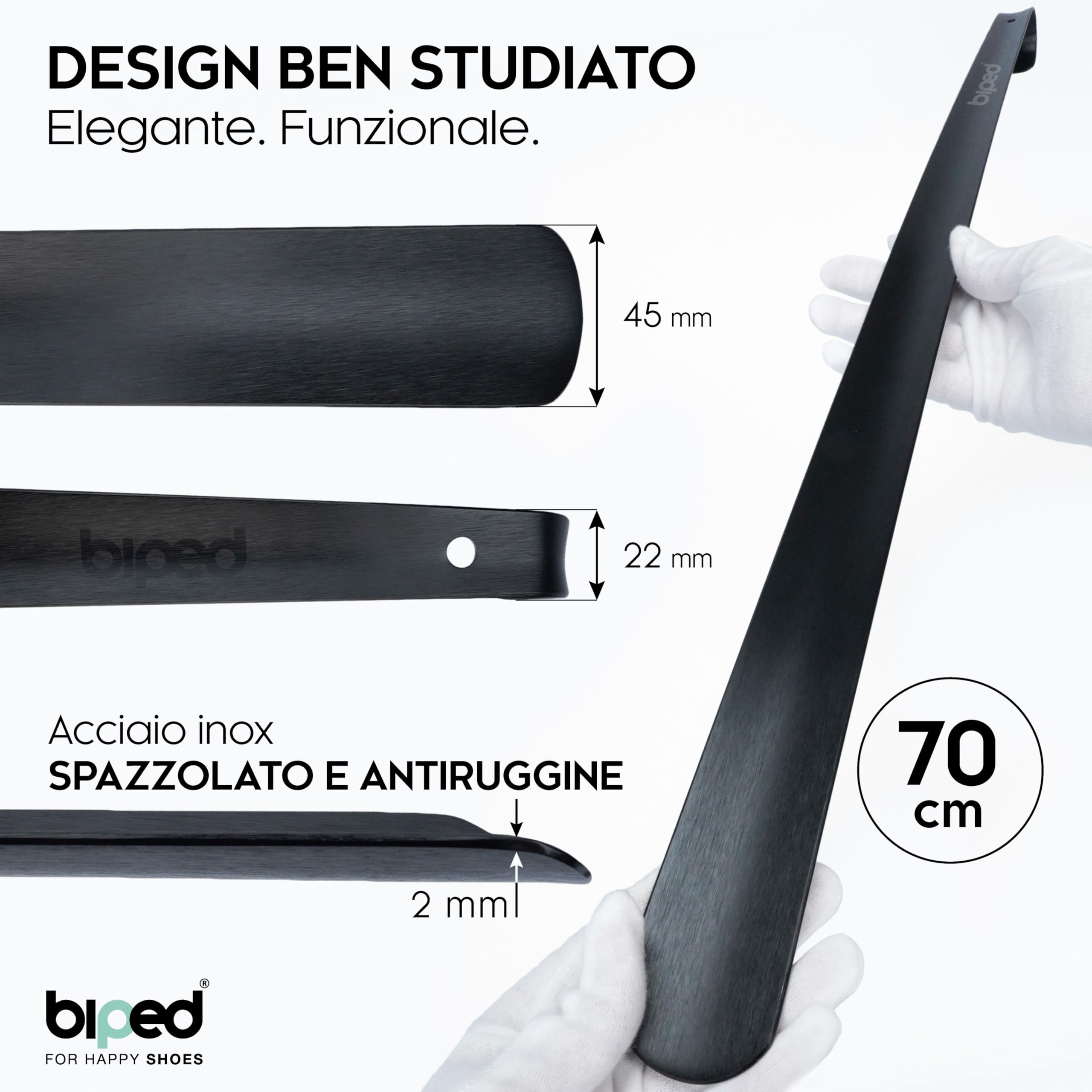 biped calzascarpe lungo in metallo, acciaio inox spazzolato – calzante robusto in elegante confezione regalo – calzascarpe premium per l’uso quotidiano z2932(70cm,titanium black)