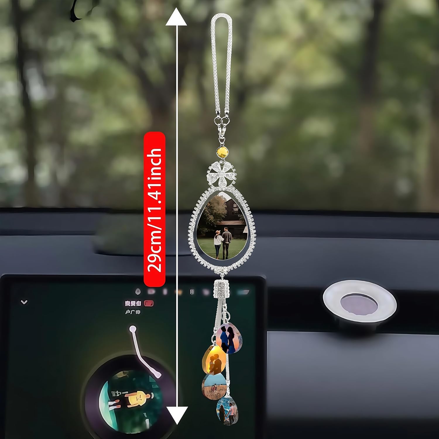 Personalized Photo Crystal Car Hanging Accessories Custom Picture Car Rearview Mirror Pendant Customized Pendant Hanging Picture Frame for Ideal Gifts for Dad and Friends