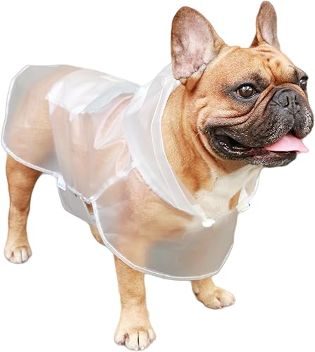 iChoue Chubasquero para perro, plegable, impermeable, ajustable, con correas reflectantes, ligero poncho para bulldog francés mediano (transparente,