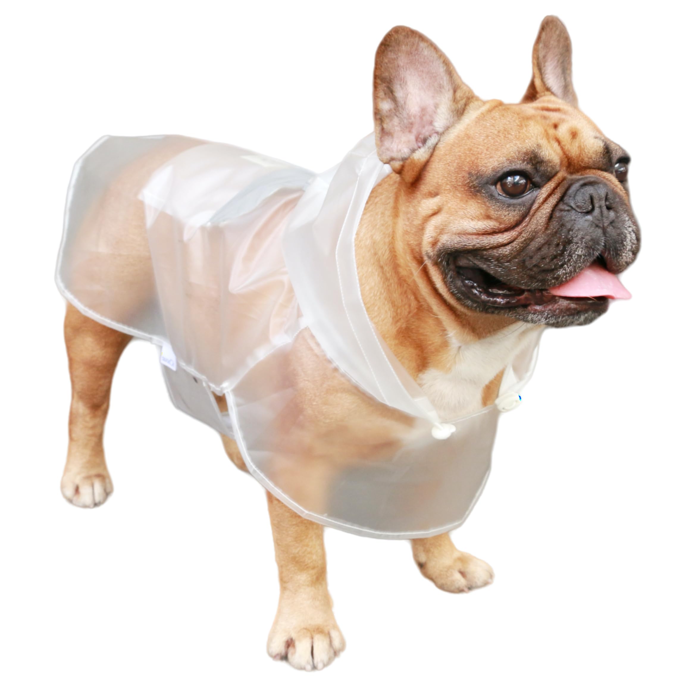 iChoue French Bulldog Raincoat Frenchie Pug Boston Terrier Rain Coat Jacket Poncho Packable Waterproof Adjustable with Reflective Straps Lightweight for Short Thick Medium Dogs (Clear, M)