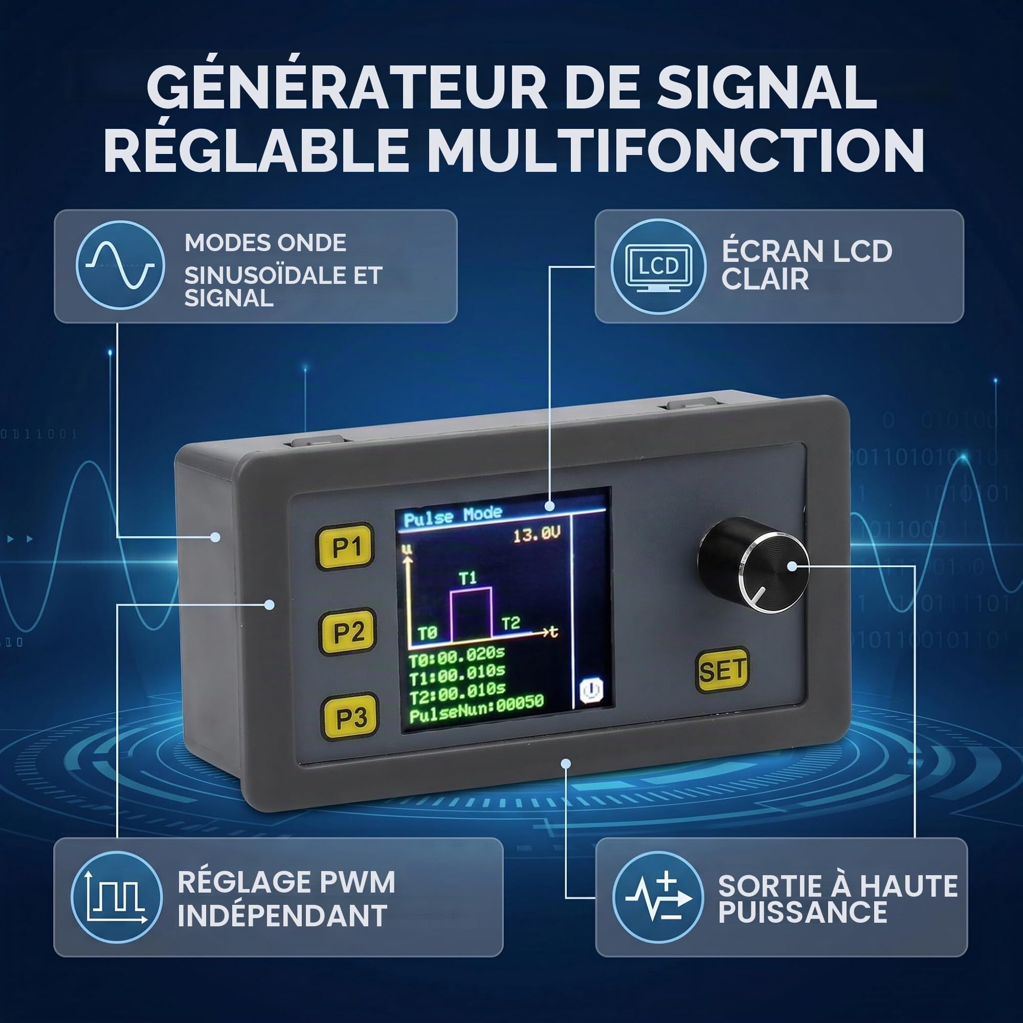 Générateur de Signaux PWM 4-20mA 2-10V, Fréquence Réglable 1-150kHz, Tension 1-24V, Module Multifonctionnel WSFG-06, 79x43x41mm