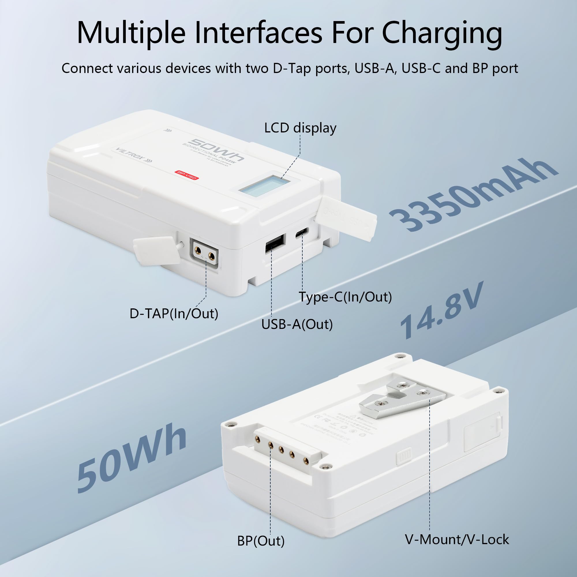 Amazon.com : VILTROX V Mount Battery BP-V50 3350mAh 50Wh 14.8V