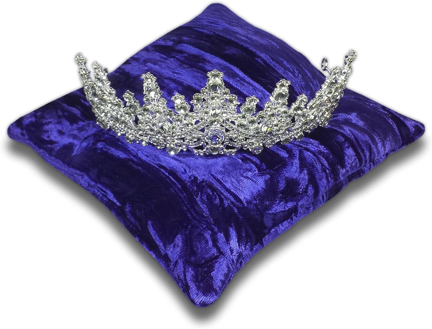 7.5 Inch Square Blue Purple Crushed Velvet Tiara & Crown Display Pillow Stand, TPV55L