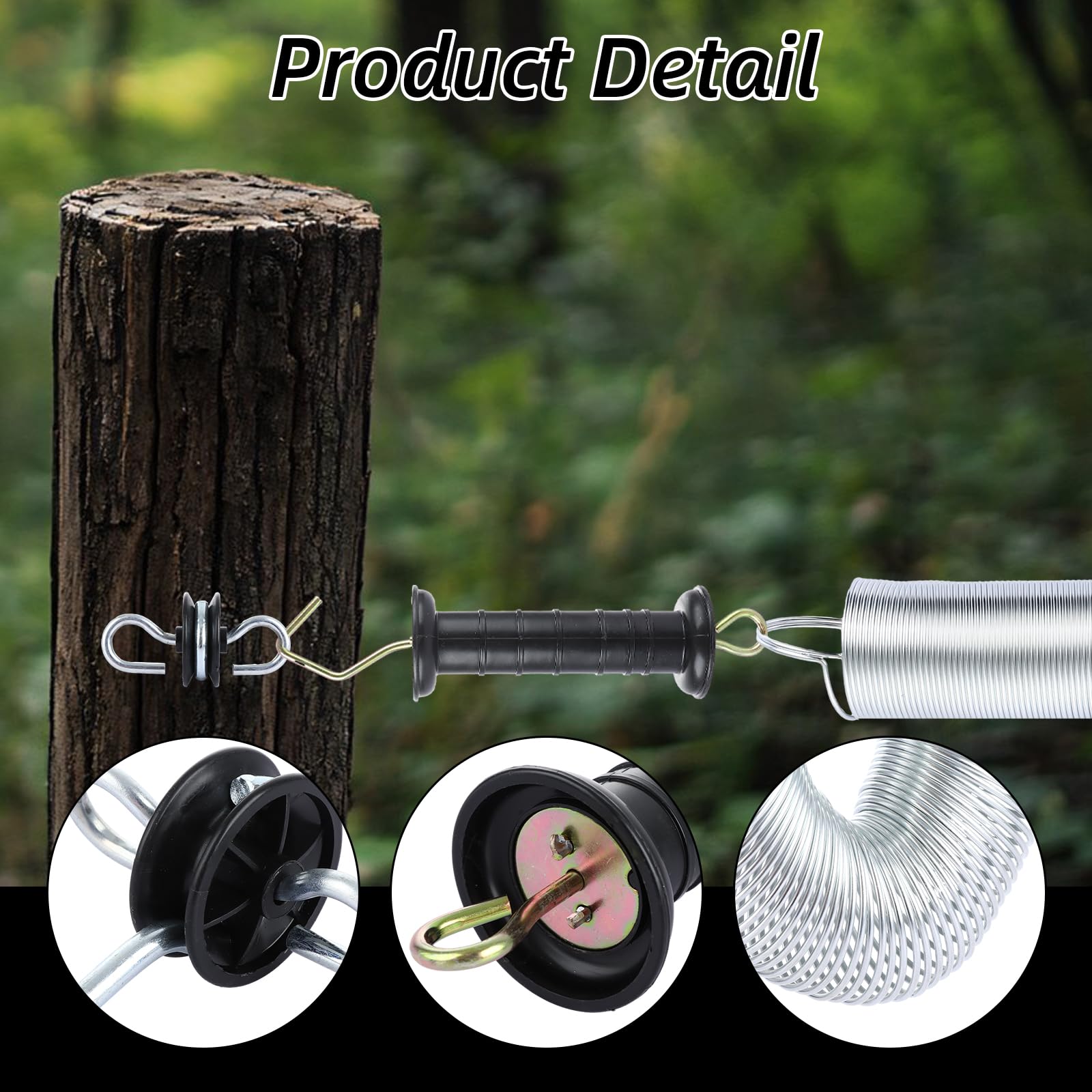 Kit di maniglie per cancello a molla per recinzione elettrica, maniglie per recinzione con molla e doppio gancio isolanti per maniglie per cancelli, cancelli elettrici retrattili da 4 m, per