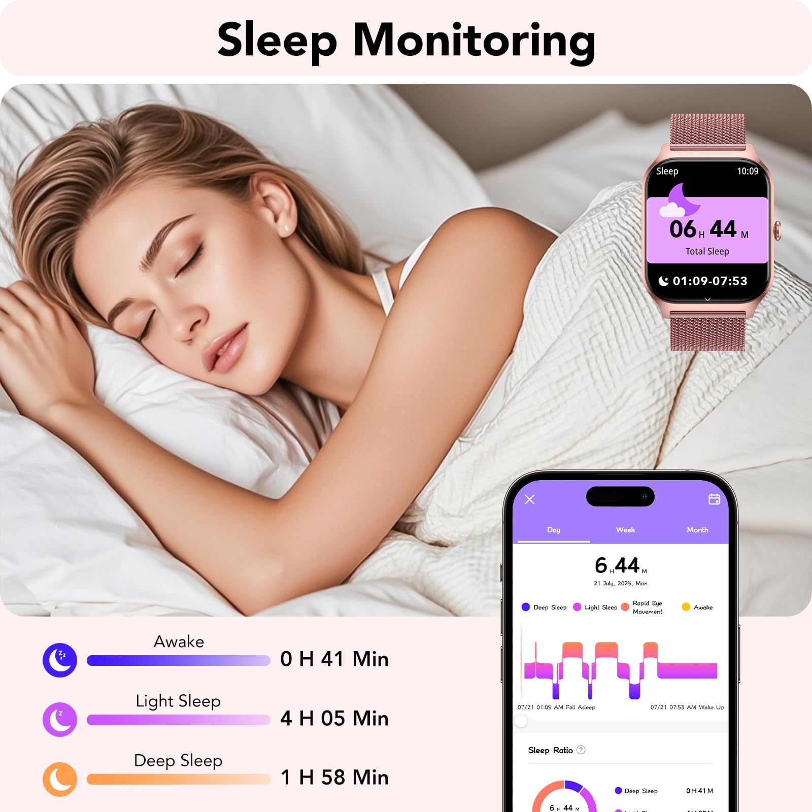 CASCHO Reloj Inteligente Mujer,1.85" HD Smartwatch con Llamadas,120+ Modos Deportes, Monitor Cardiaco y Sueño, Resistente Agua IP68, Whatsapp Llamadas Bluetooth, Regalo Mujer, Android/iOS
