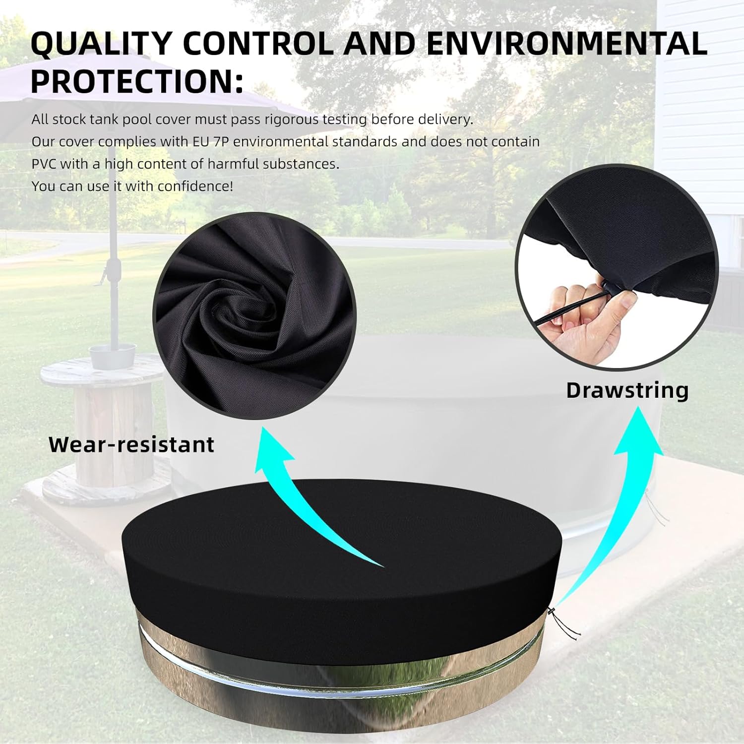MRWiZMS Stock Tank Pool Cover 210D Oxford Cloth is Waterproof, UV Resistant, and Dustproof Round Stock Tank Pool Cover (10ft,Black)