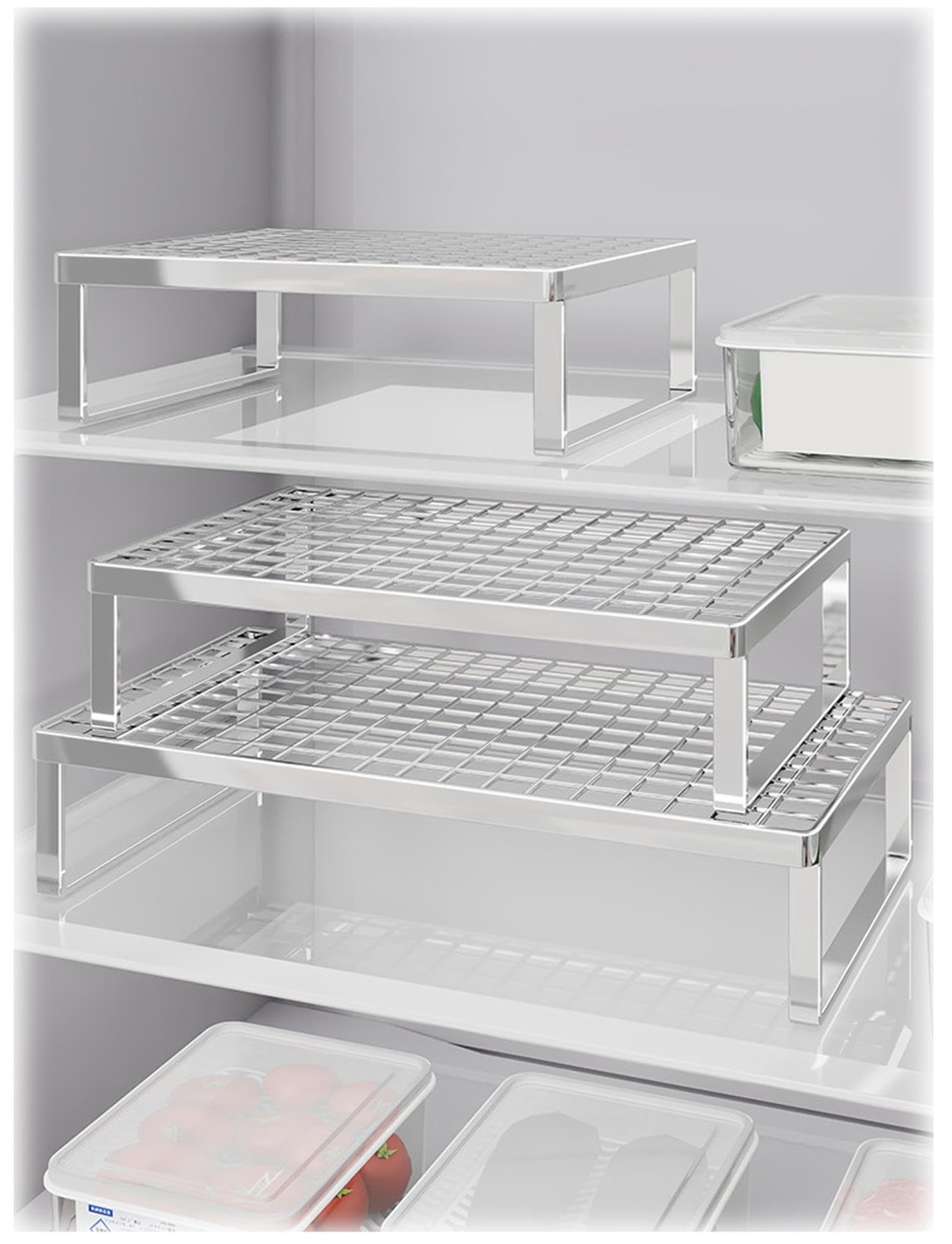 Organizador apilable del estante del refrigerador,del almacenamiento | Rejilla de metal sólido con diseño de ventilación hueca que mantiene los artículos(Silver,34x27x15cm/13.4x10.6x6in)