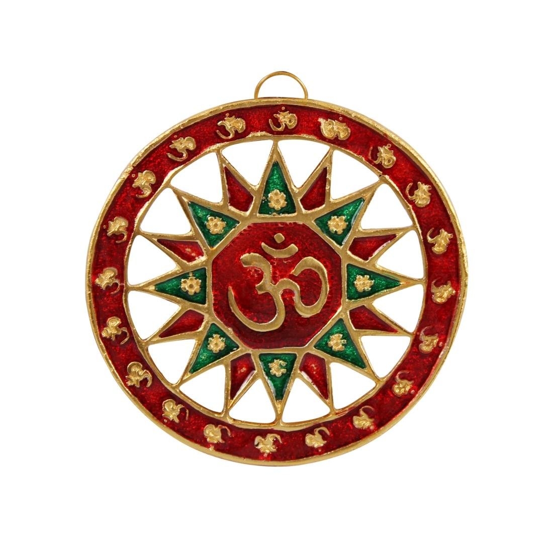 Handicrafts Paradise Metal Om Placed on Sun Shaped Base Hanging
