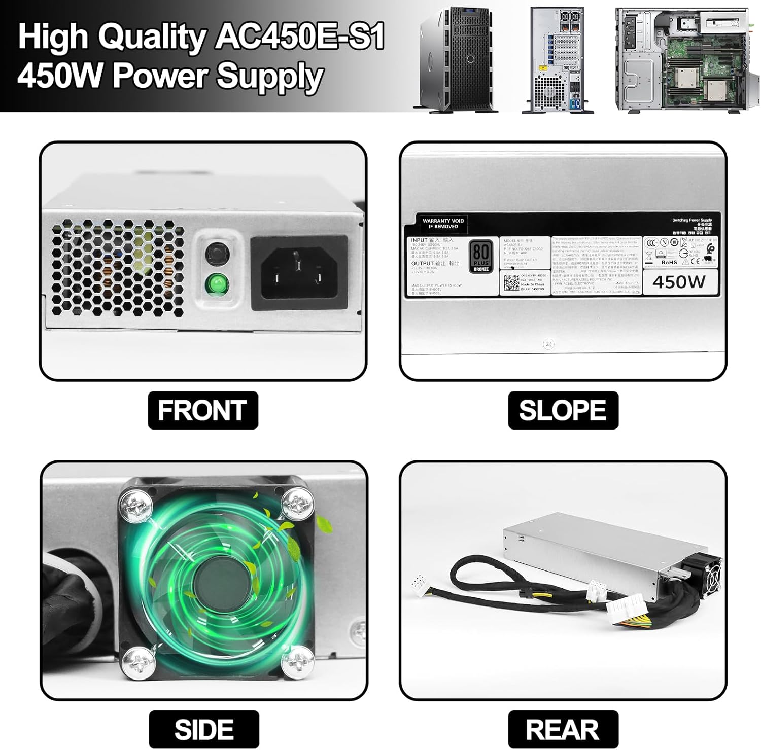 LXun Upgraded AC450E-S1 XKY89 450W Dell Power Supply Compatible with DELL PowerEdge T440 T430 T420 T320 R430 R440 R530 R540 Replaces T7MF2 FSD061-240G2 DPS-450AB-6 FSD061-242G【18pin+10pin*2+8pin】